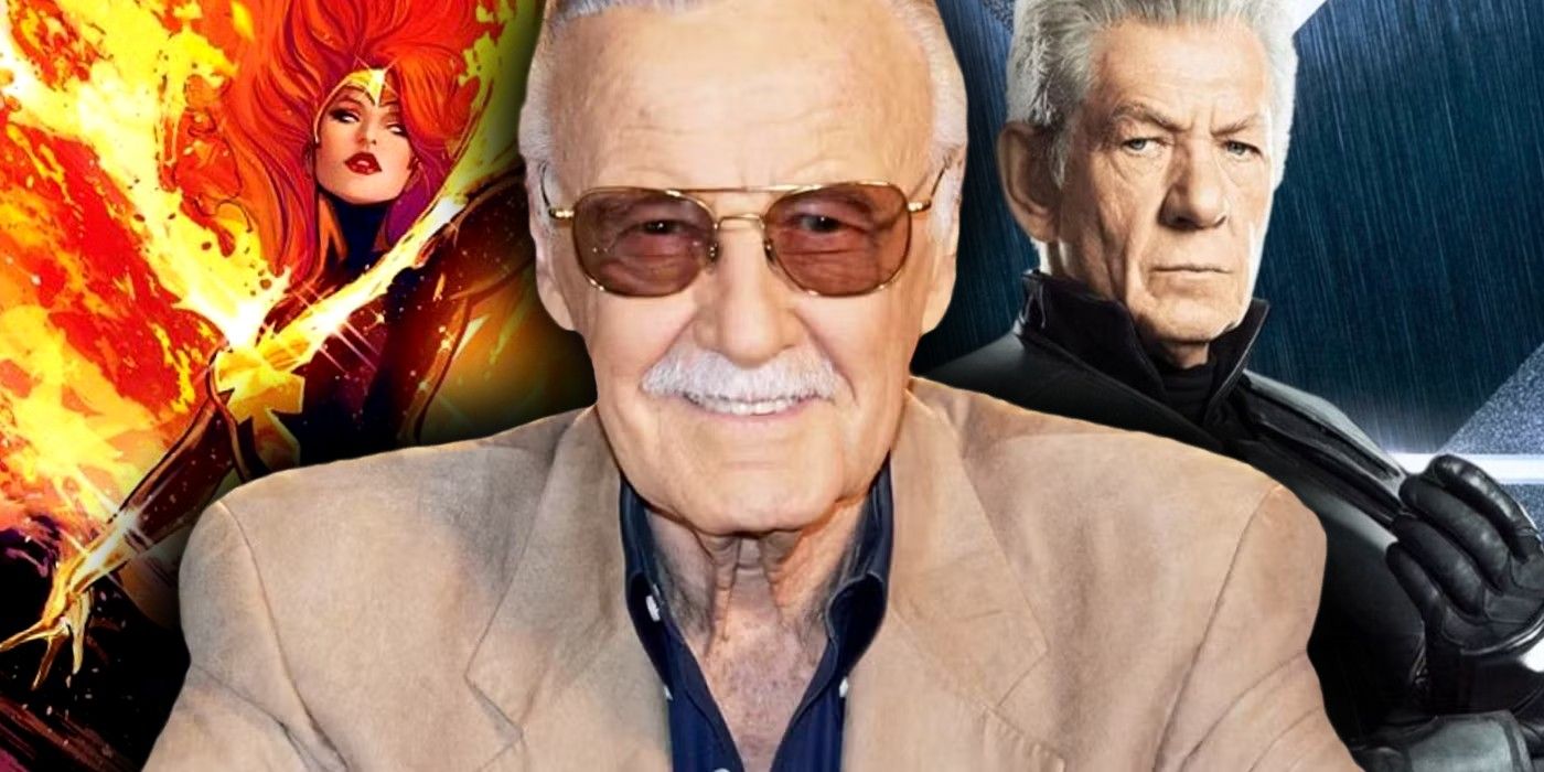 stan lee with x-men characters phoenix and magneto
