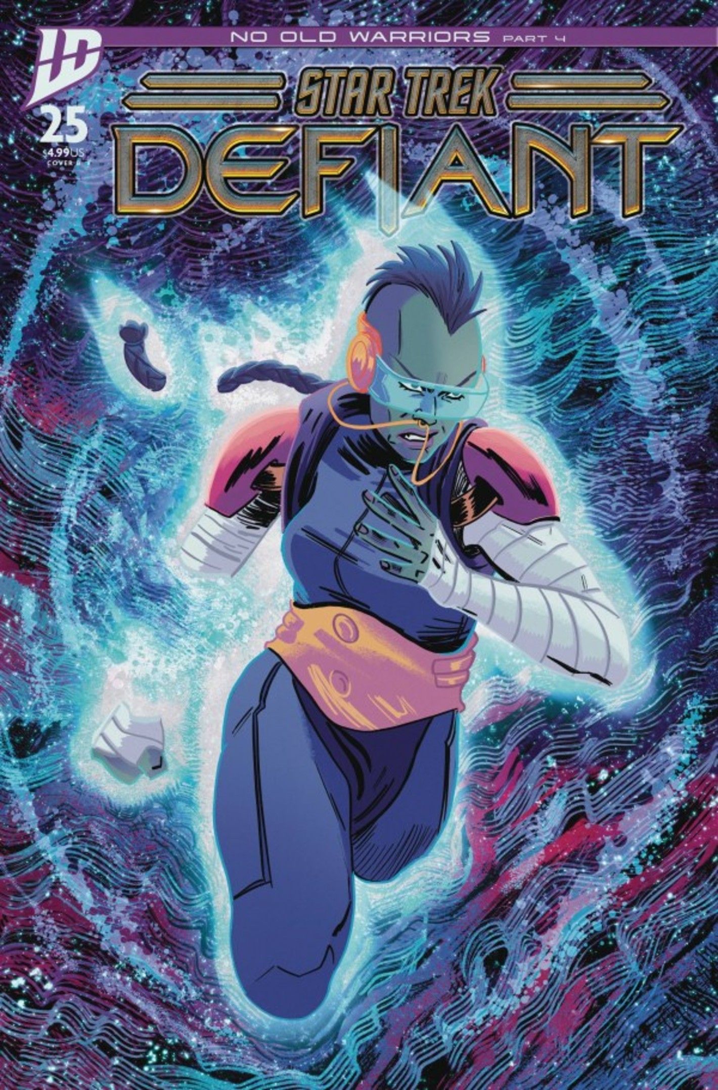Star Trek Defiant #25 variant cover, Nymira Vondect sprinting through a portal