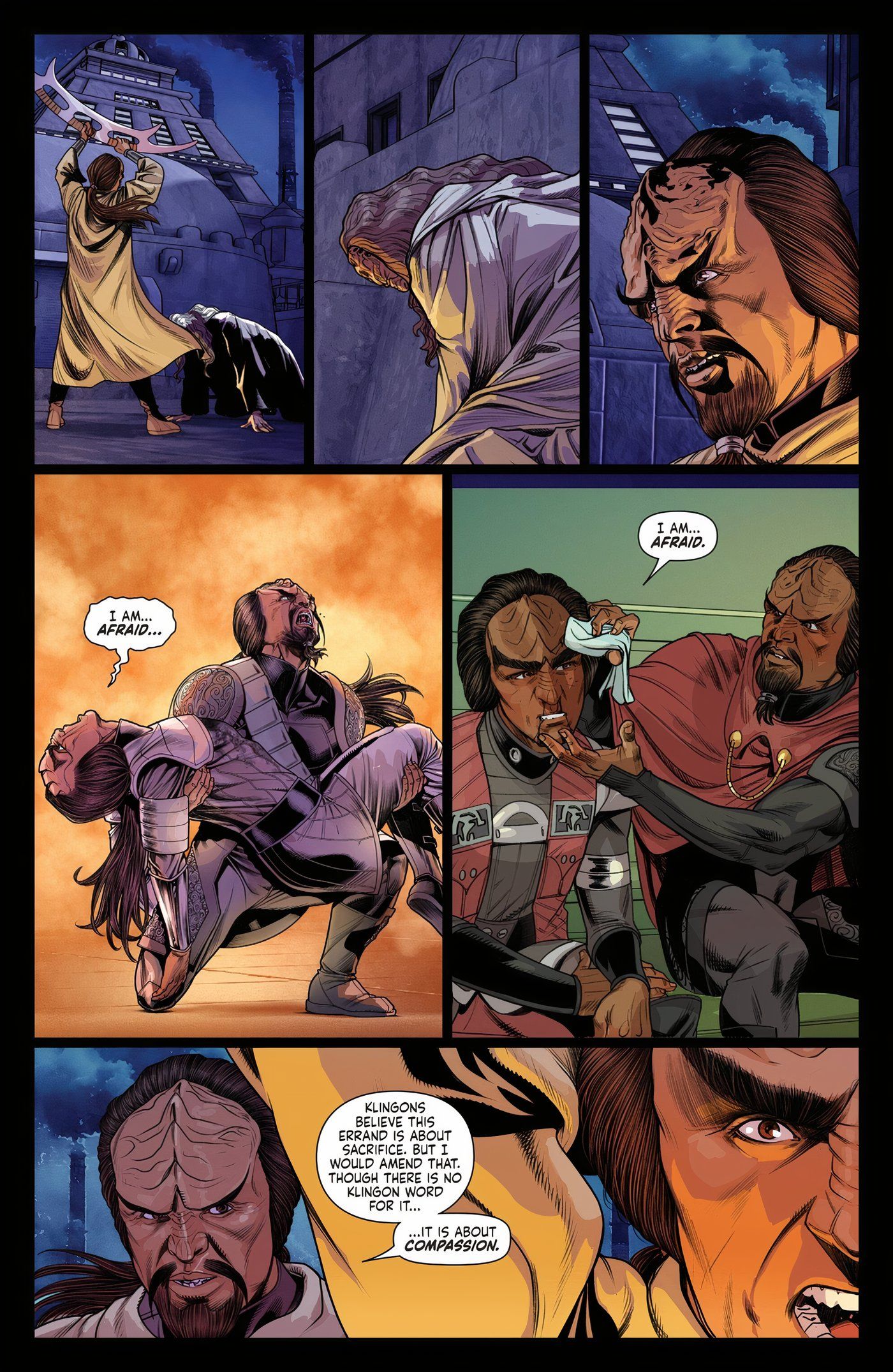 Six panels of Worf, Alexander and Kahless