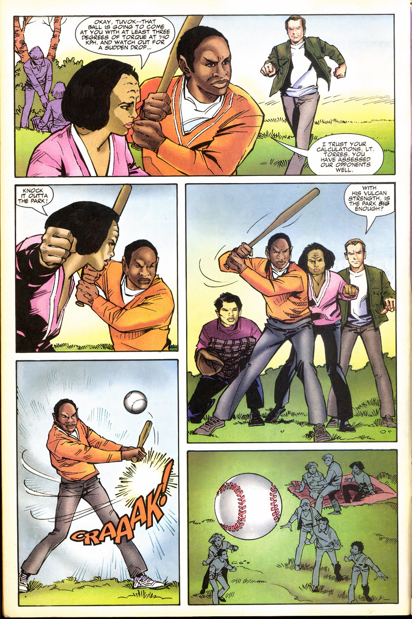 Five panels of Voyager&rsquo;s crew playing baseball
