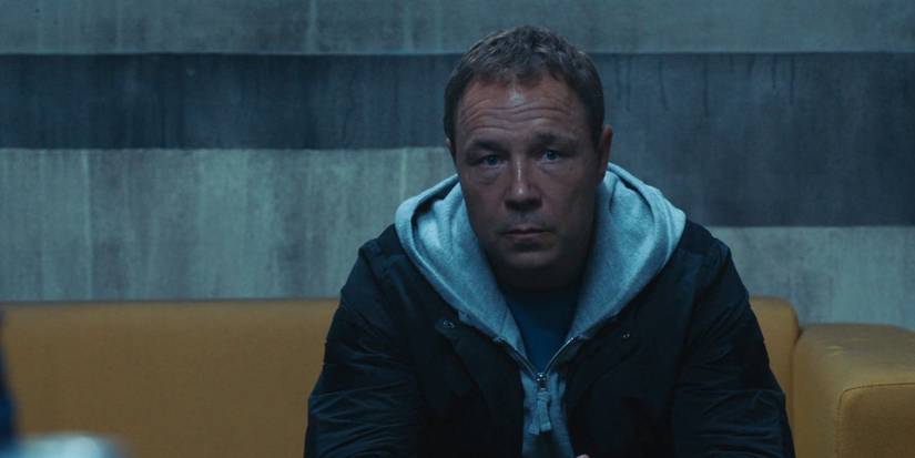John (Stephen Graham) wearing a hoodie and sitting in Line of Duty tv show