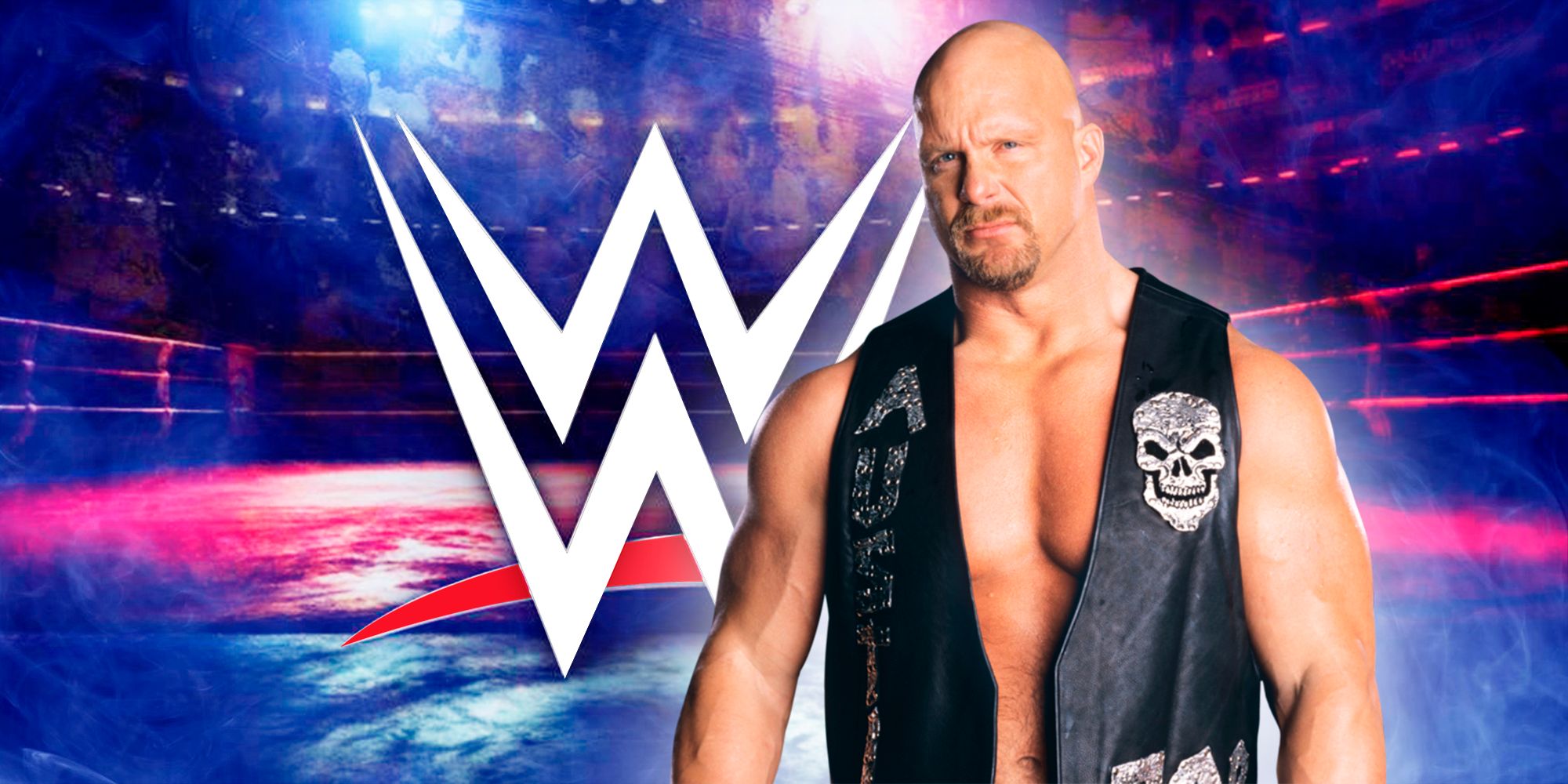 Stone Cold on a WrestleMania background