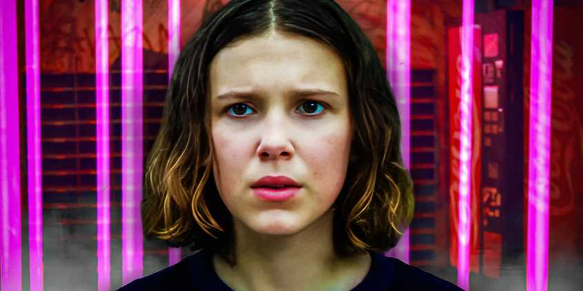 Stranger Things Eleven with some retro background