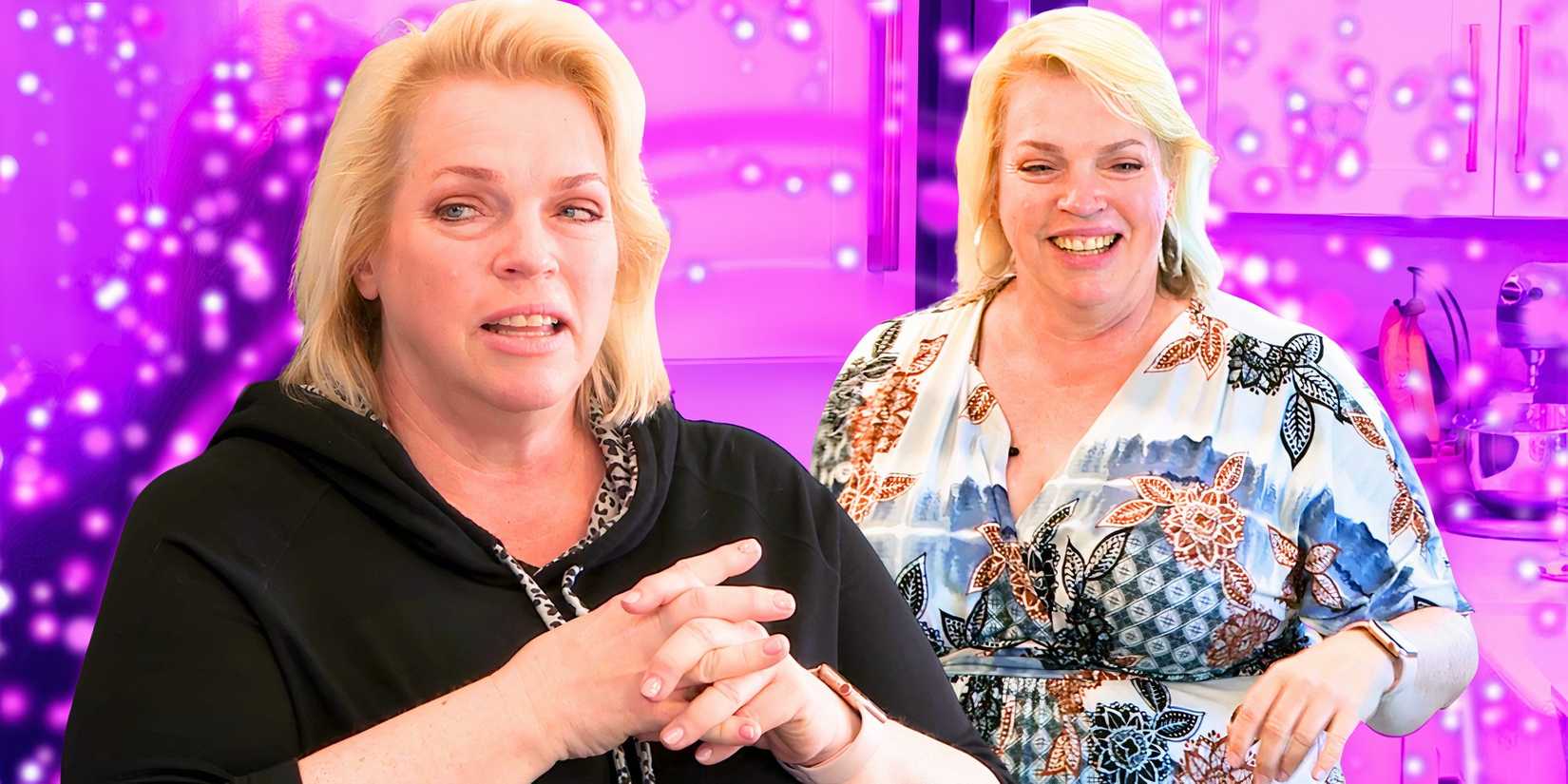 montage of Sister Wives' Janelle Brown smiling in one image and looking serious in another