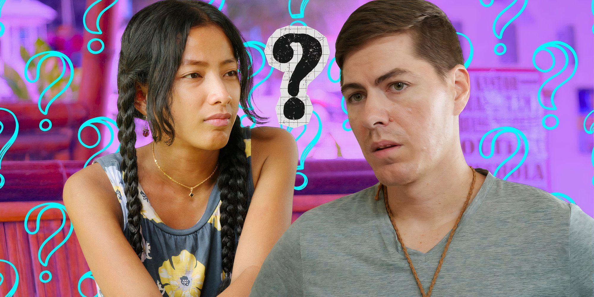 image of  90 Day Fiancé:The Other Way Season 6&rsquo;s Meitalia Solis &amp; James Solis looking upset with question marks in the background
