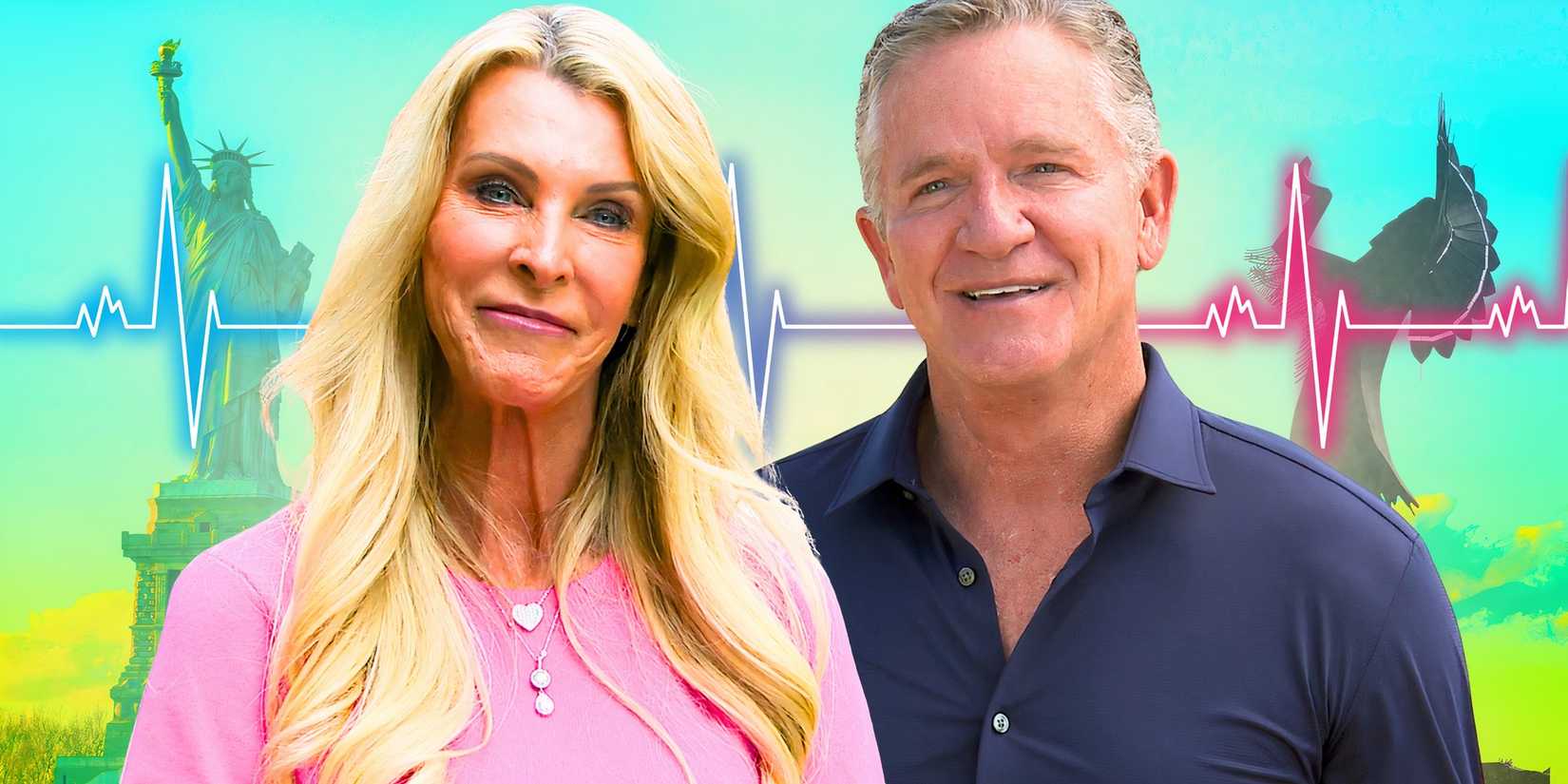The Golden Bachelorette Chock Chapple & Joan Vassos with NYC symbols in bg