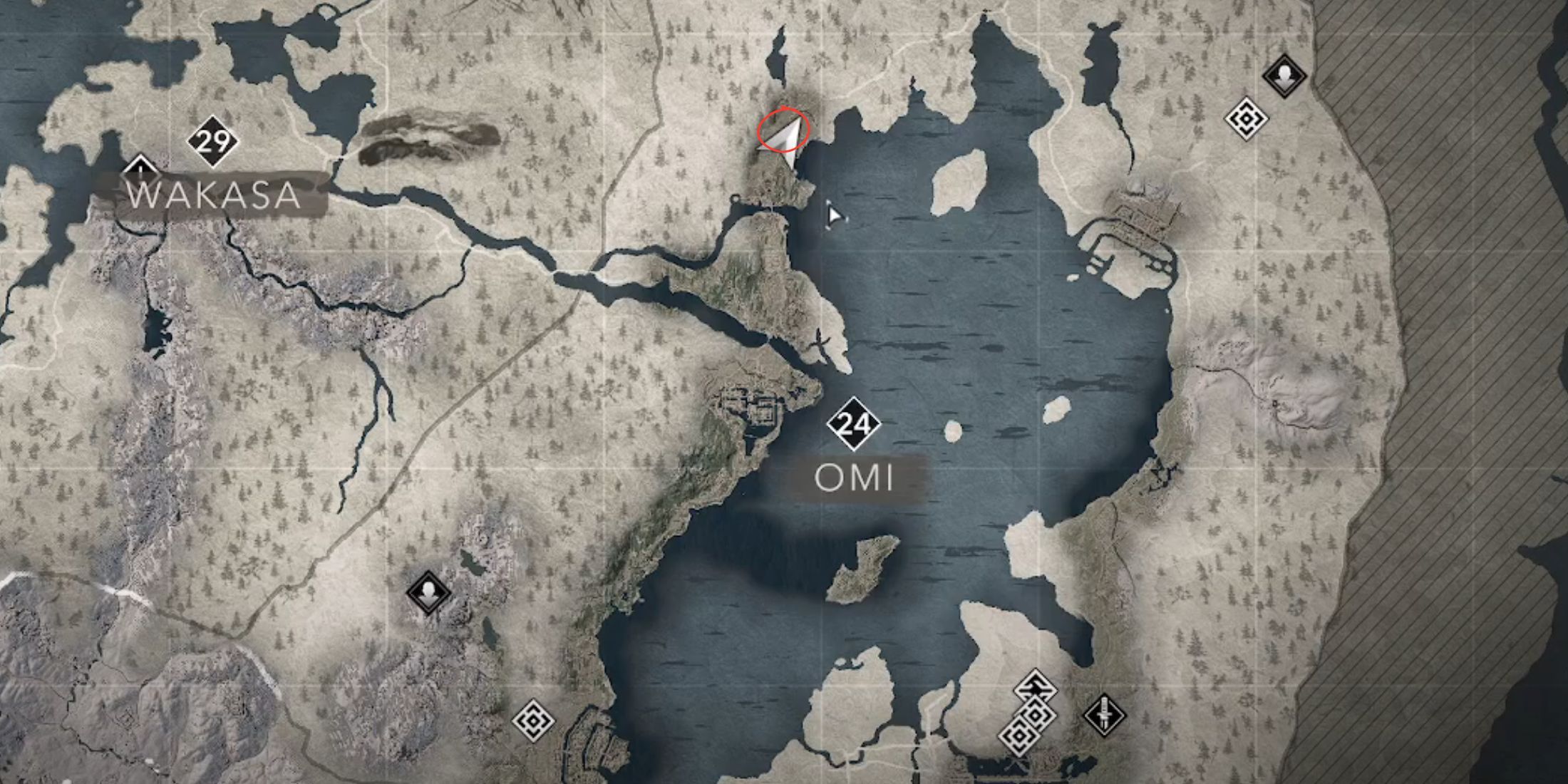 The Takashima Shores South Jizo Statue is displayed on the AC Shadows map.