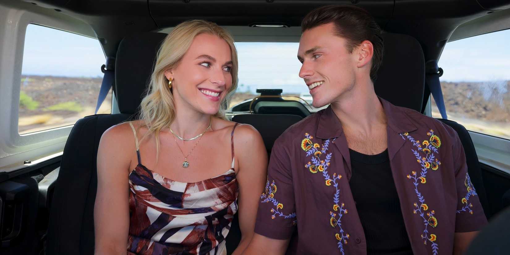 Tayler and Tyler smiling together in a car on Temptation Island