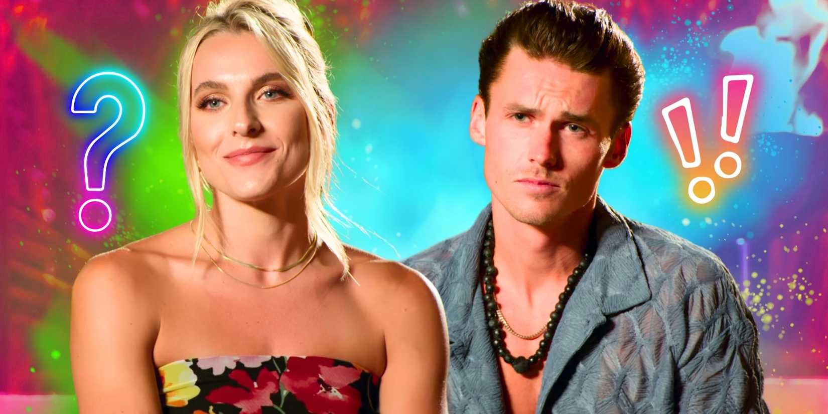 Temptation Island Kay Carlson and Tyler Breshears in side by side images with different expressions