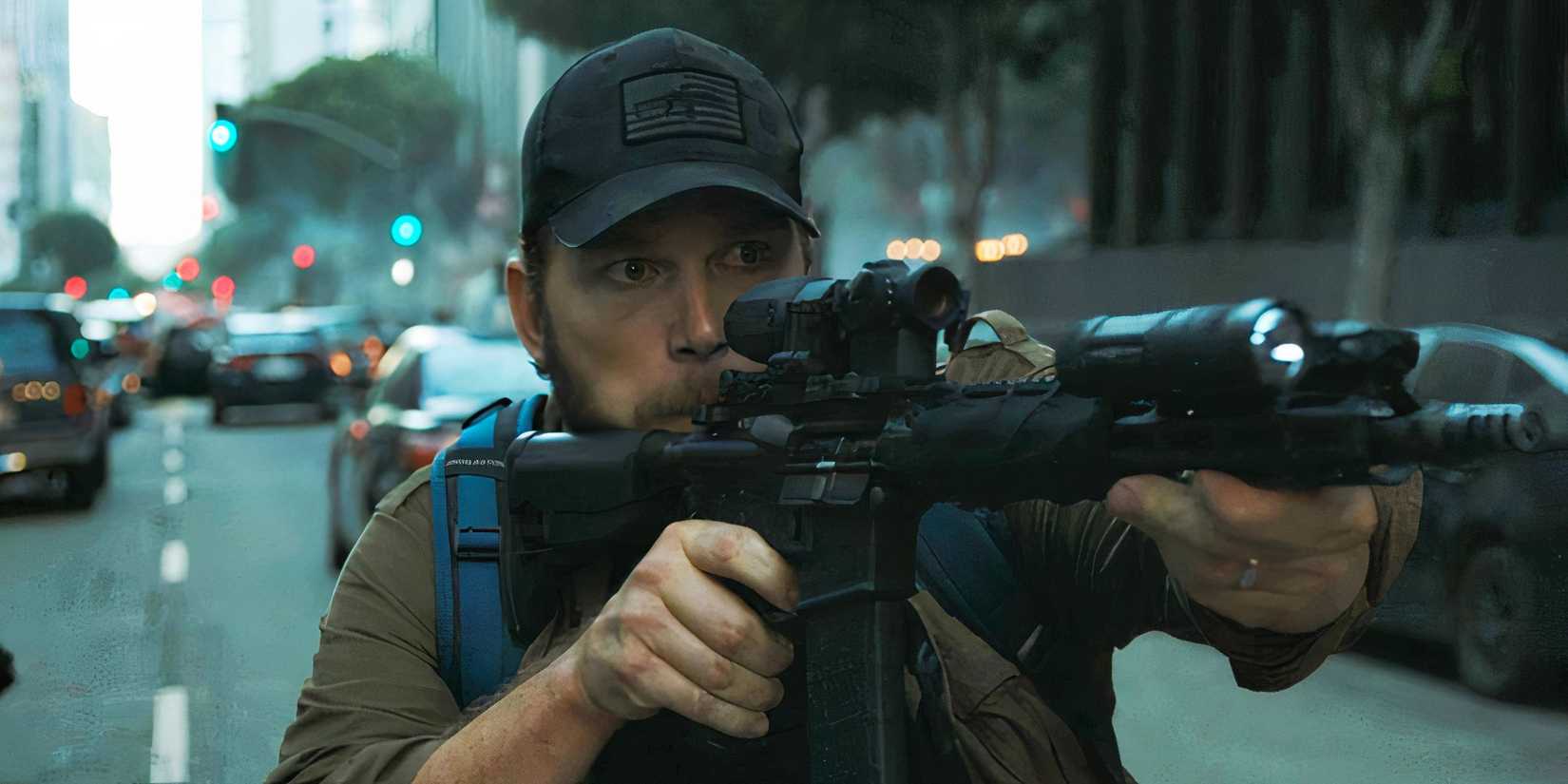 Chris Pratt pointing a rifle as James Reece in The Terminal List season 1