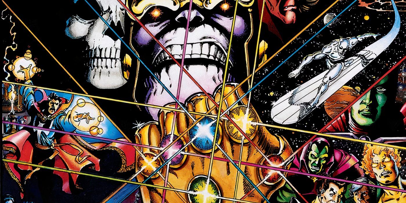 Thanos wielding the Infinity Gauntlet in Marvel Comics.