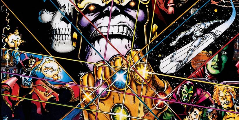 Thanos wielding the Infinity Gauntlet in Marvel Comics.