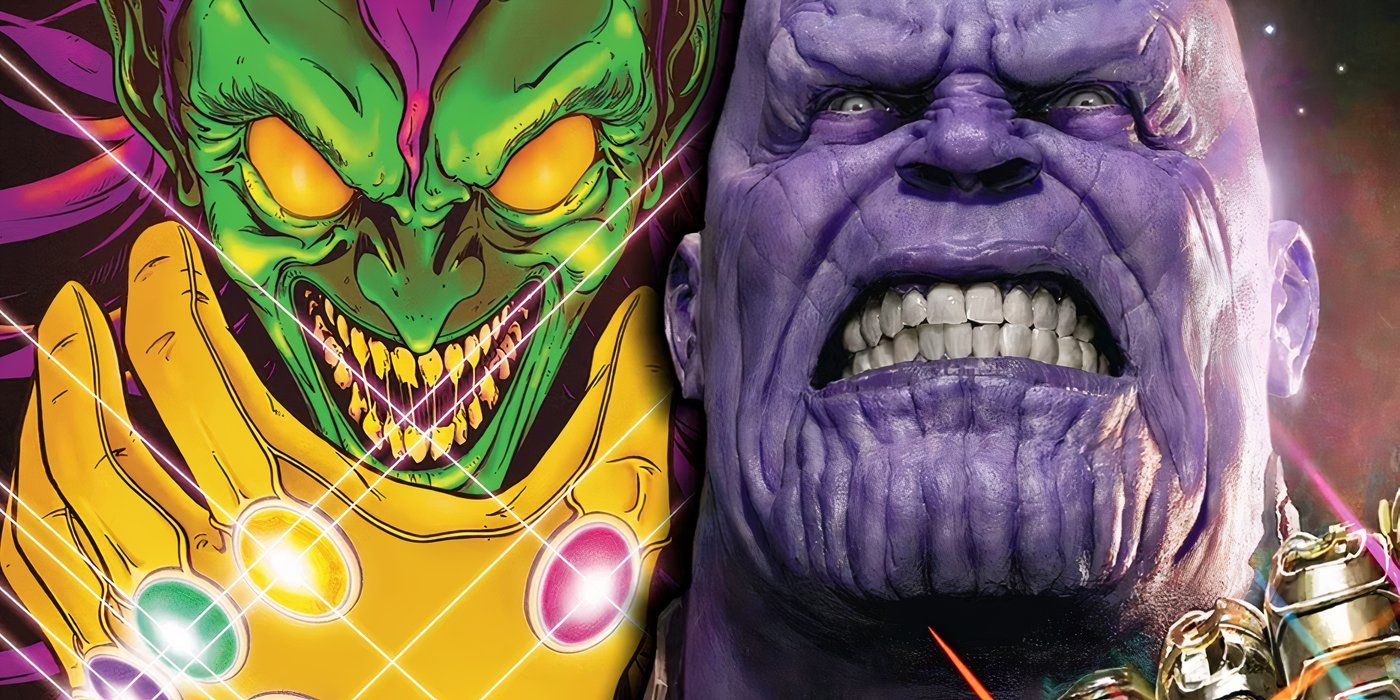MCU&rsquo;s Thanos with the Green Goblin wielding the Infinity Gauntlet behind him.