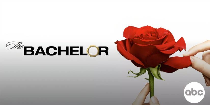 The Bachelor title with a hand lucking petals from a rose, abc logo in the corner