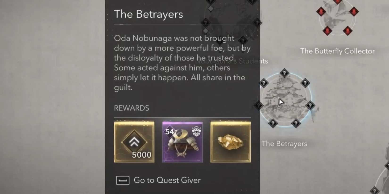 The Betrayers Quest rewards in AC Shadows.