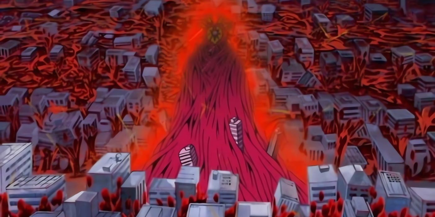 The D Reaper destroying the city with its powers.
