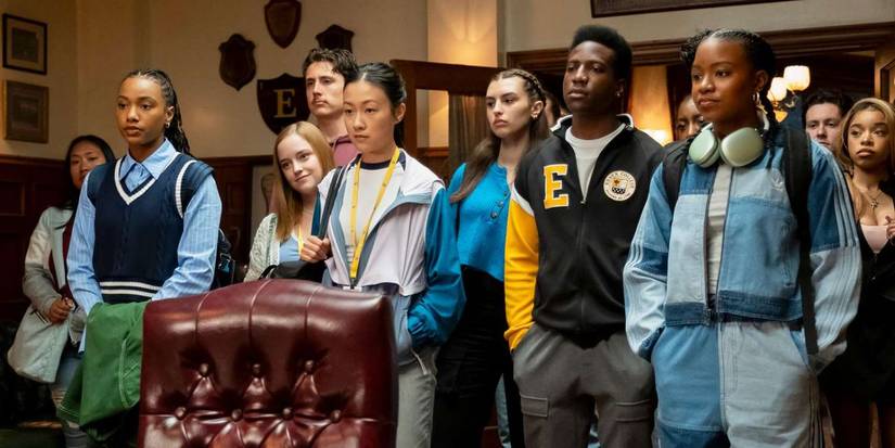 The Essex College athletes in an office together in The Sex Lives of College Girls season 3 episode 10.