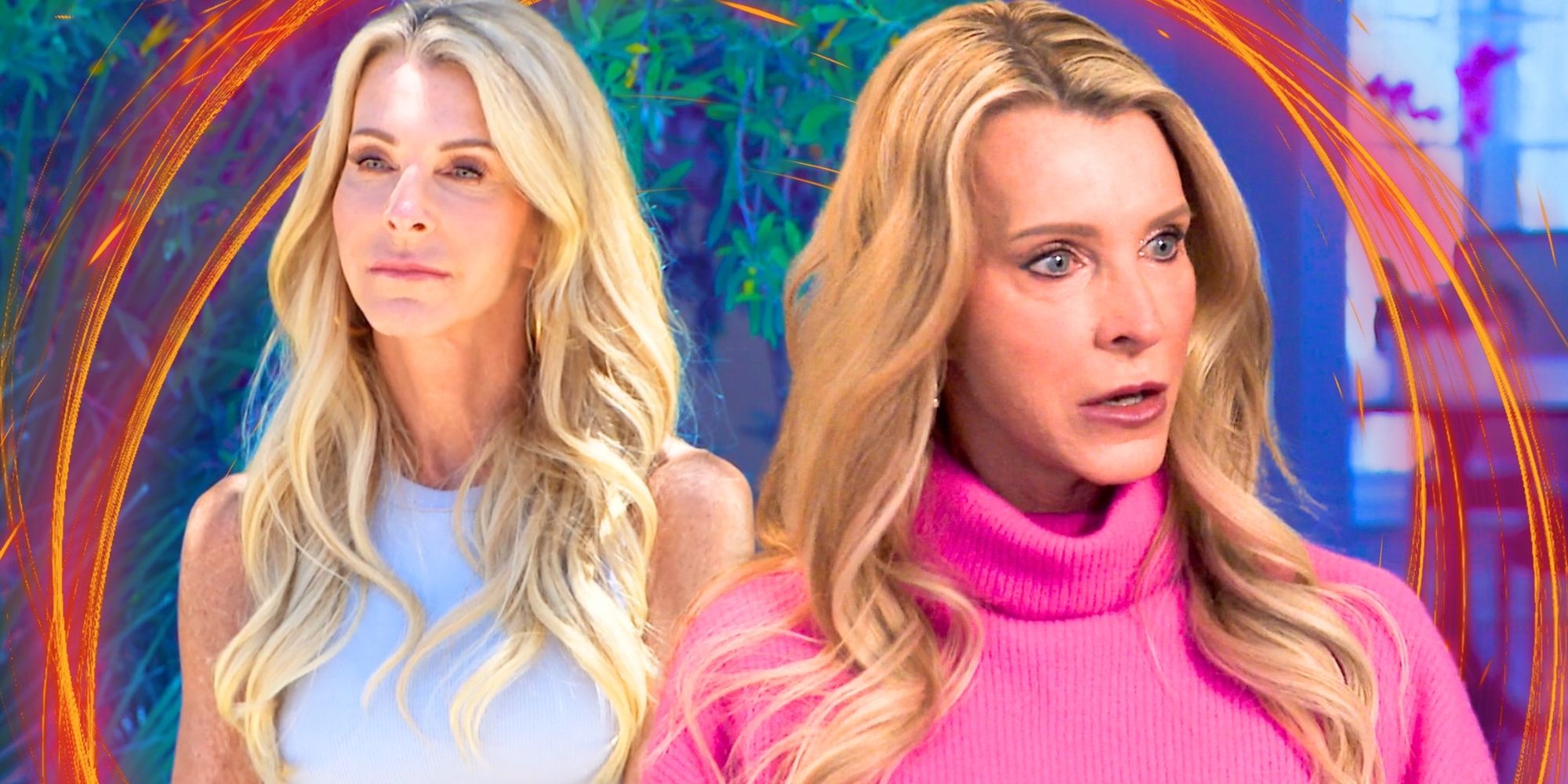 The Golden Bachelorette’s Joan Vassos with a neutral expression and looks stunned in a montage image.