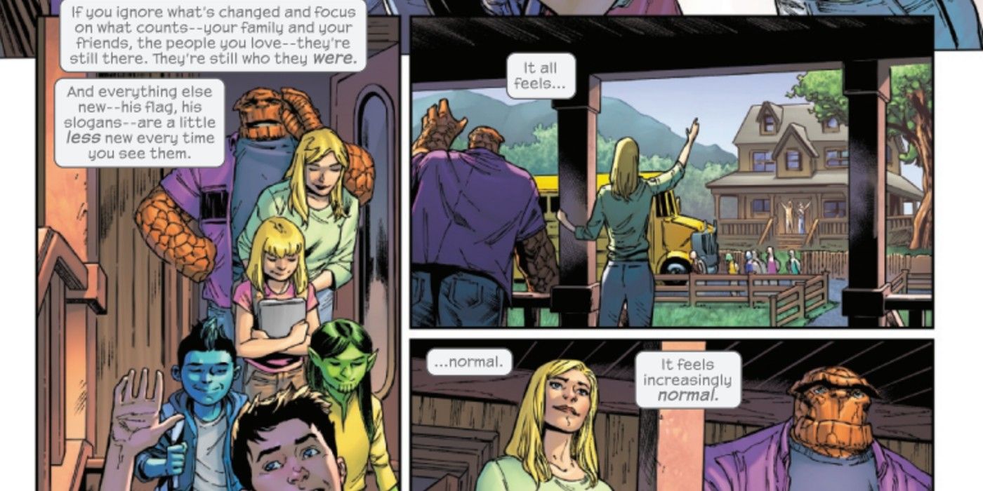 A mulher invisível e a coisa querem voltar ao normal depois que o Doutor Doom assume o mundo no Fantastic Four #29