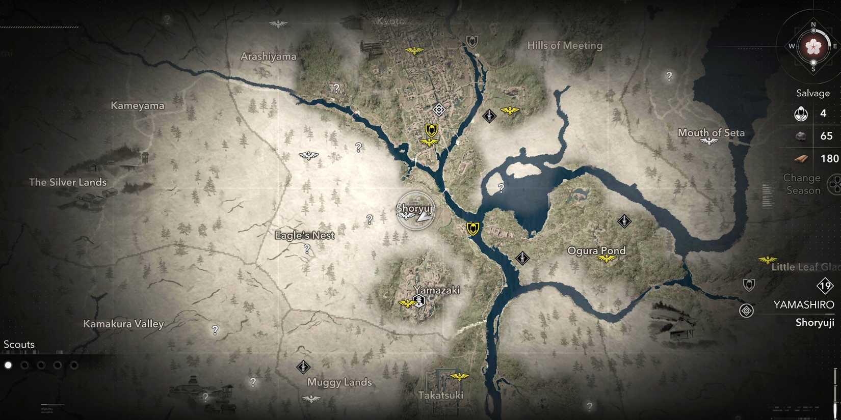 The location of Shoryuji Castle on AC Shadows' map.