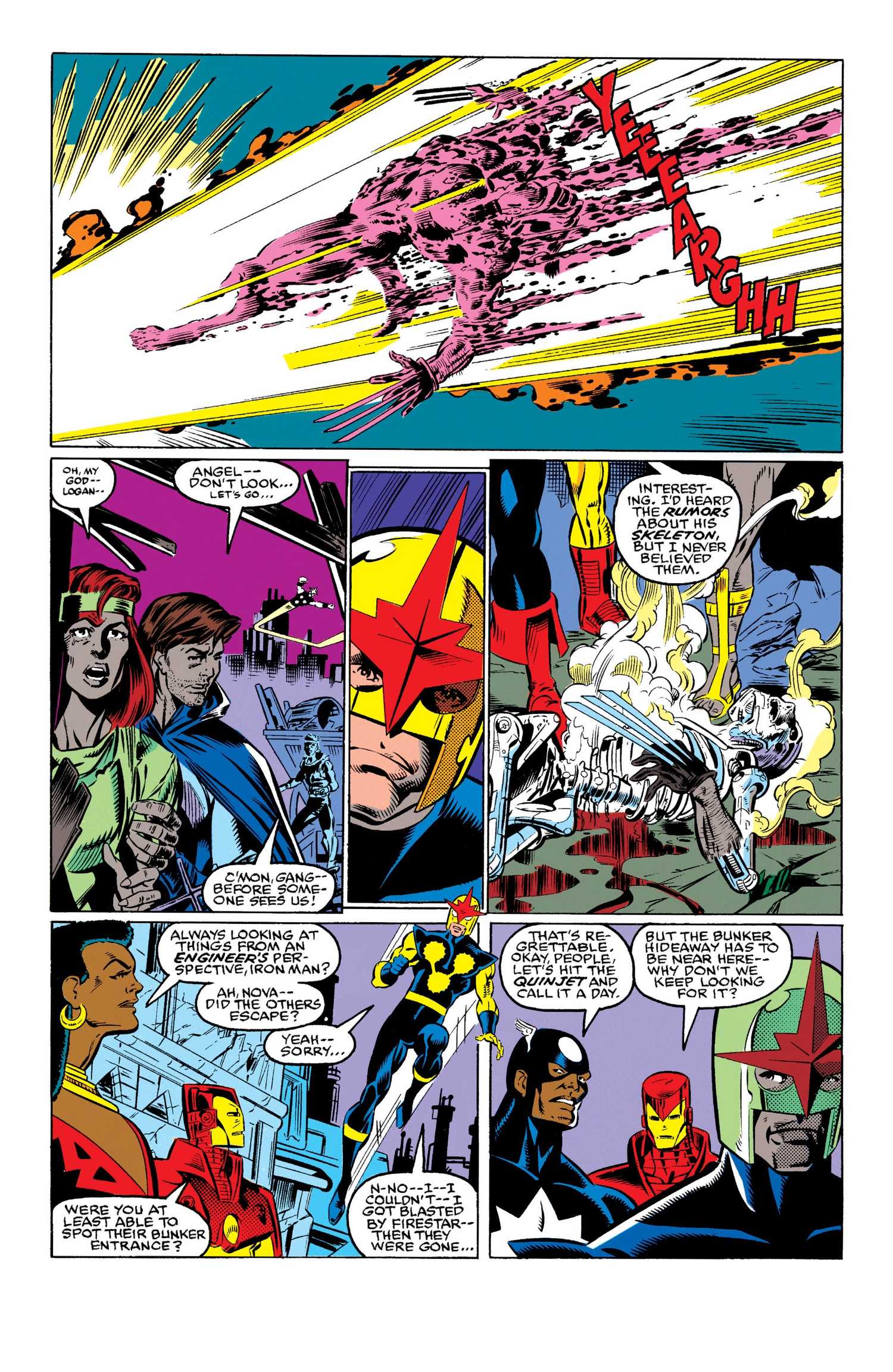 Wolverine's flesh is seared off by an Egyptian god.