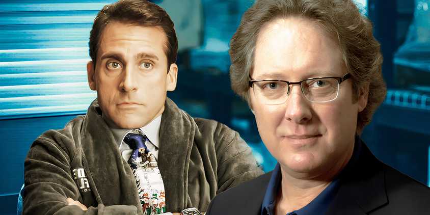 Steve Carell as Michael Scott and James Spader as Robert California in The Office