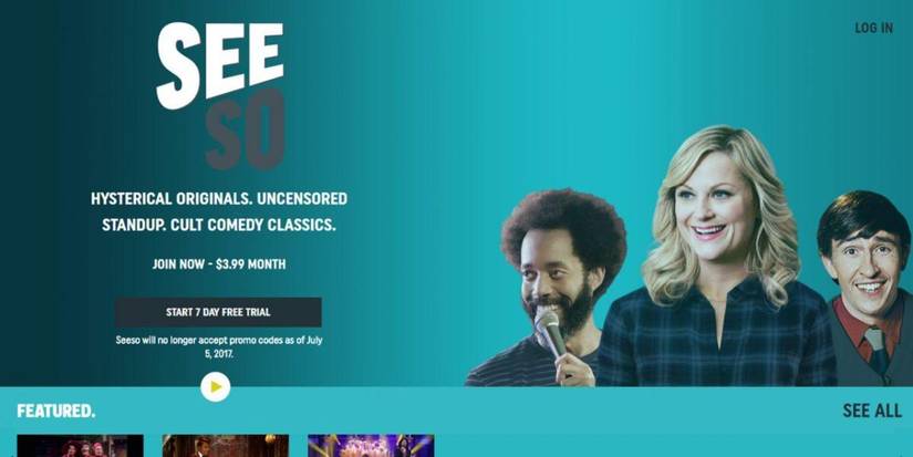 The Seeso sign up page with comedians smiling.