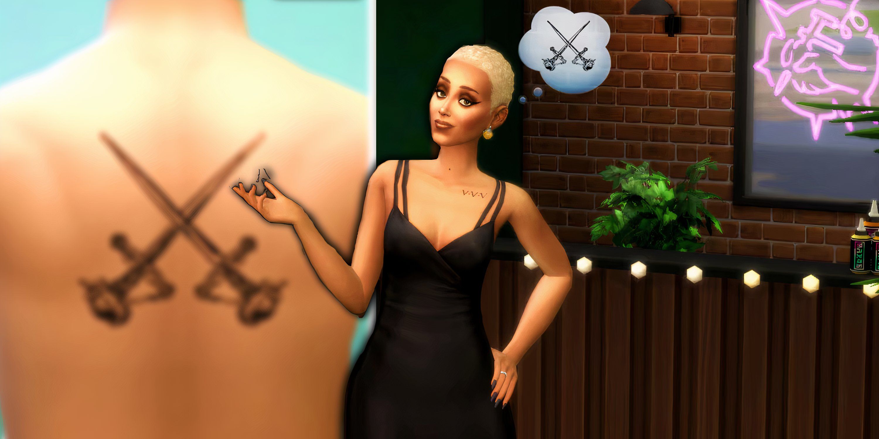The Sims 4 charater showing off a tattoo design-1