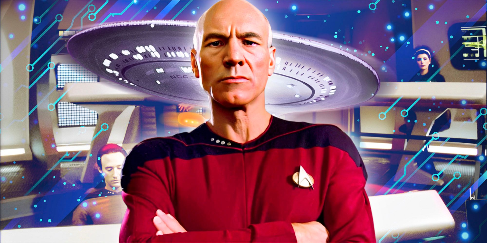 Captain Picard and the USS Enterprise-D battle bridge on Star Trek TNG