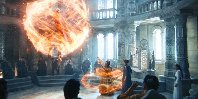 Siuan uses her channeling abilities to lift Liandrin into the air in The Wheel of Time Season 3 Ep 1