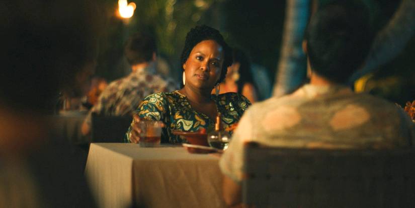 Belinda (Natasha Rothwell) looking puzzled as she recognizes Greg in The White Lotus Season 3 Ep 3