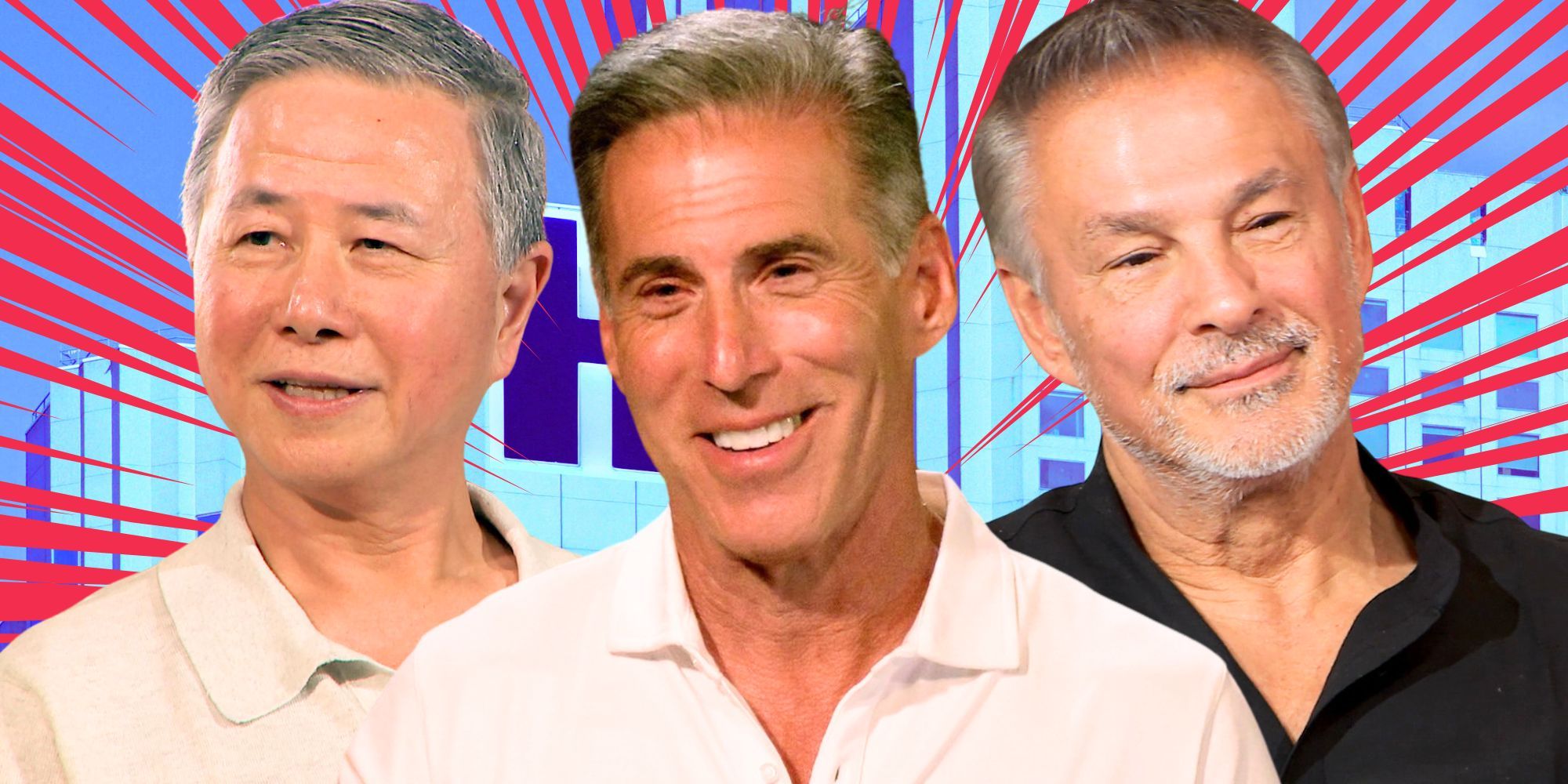 Three Golden Bachelorette men smile.