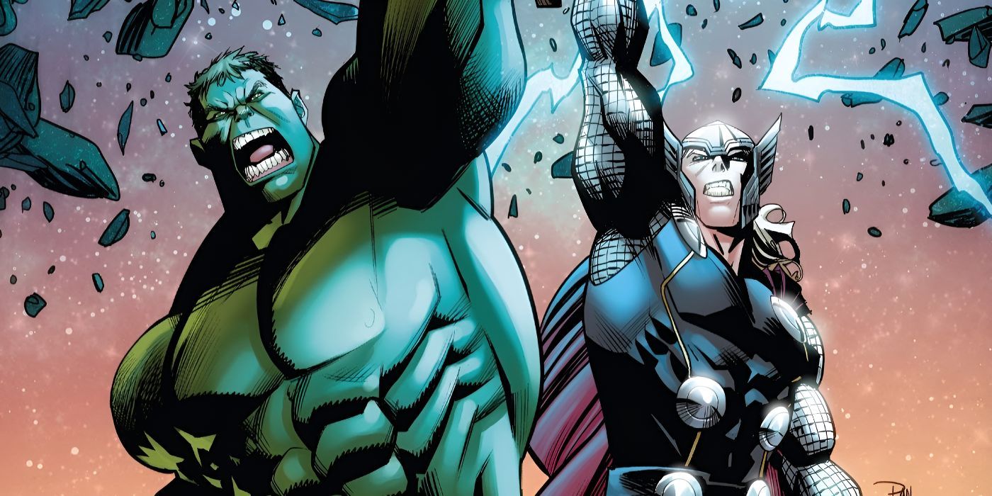 Thor and Hulk raise their arms together.