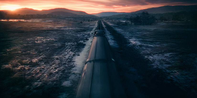 Irving's train going towards the sunset and leaving Kier in Severance season 2 (2025)