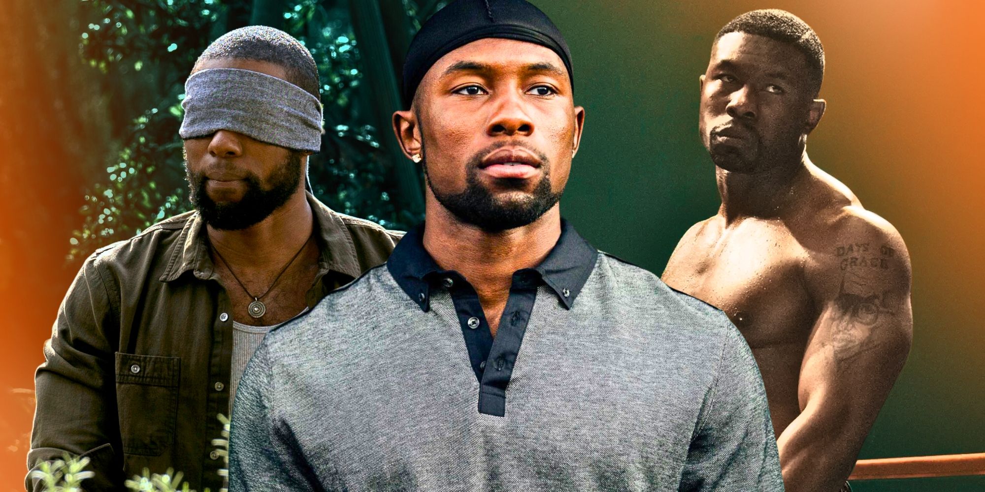 Trevante Rhodes in Bird box, Moonlight and Mike montage from left to right