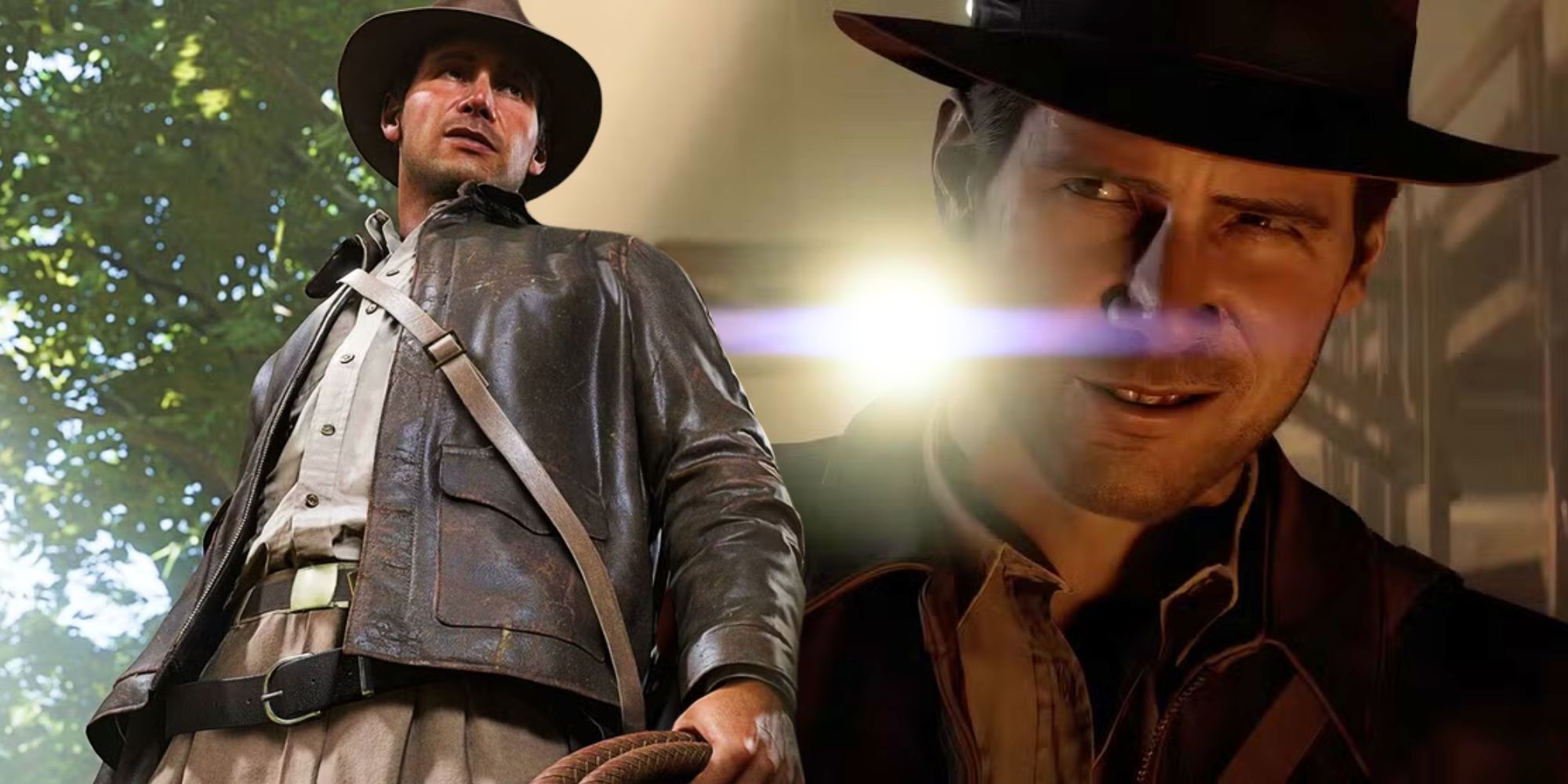 Two images of Indy from Indiana Jones and the Great Circle
