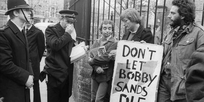 Protesters in Northern Ireland, campaigning to save Bobby Sands' live during the 1981 Hunger Strike