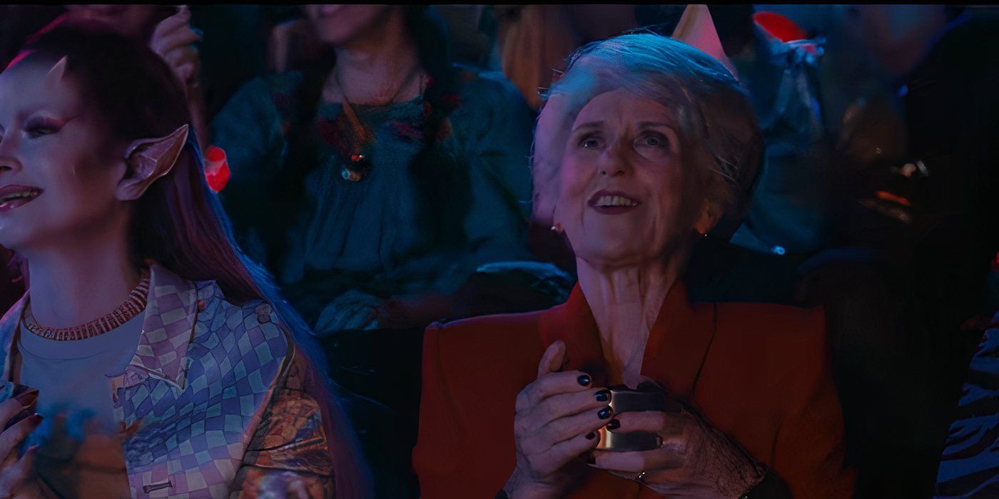 Anita Dobson as Mrs. Flood in the audience of the singing competition in Doctor Who season 15.