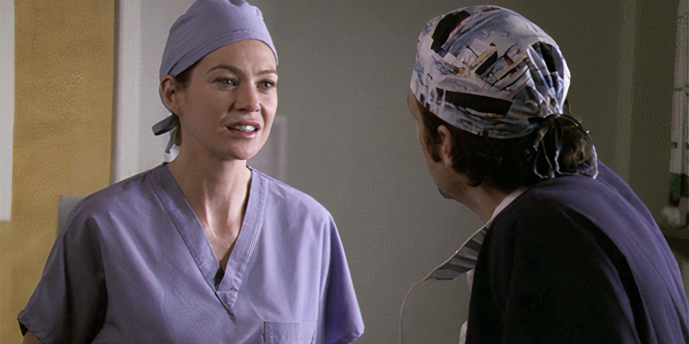 Meredith begging Derek to choose her in Grey's Anatomy.