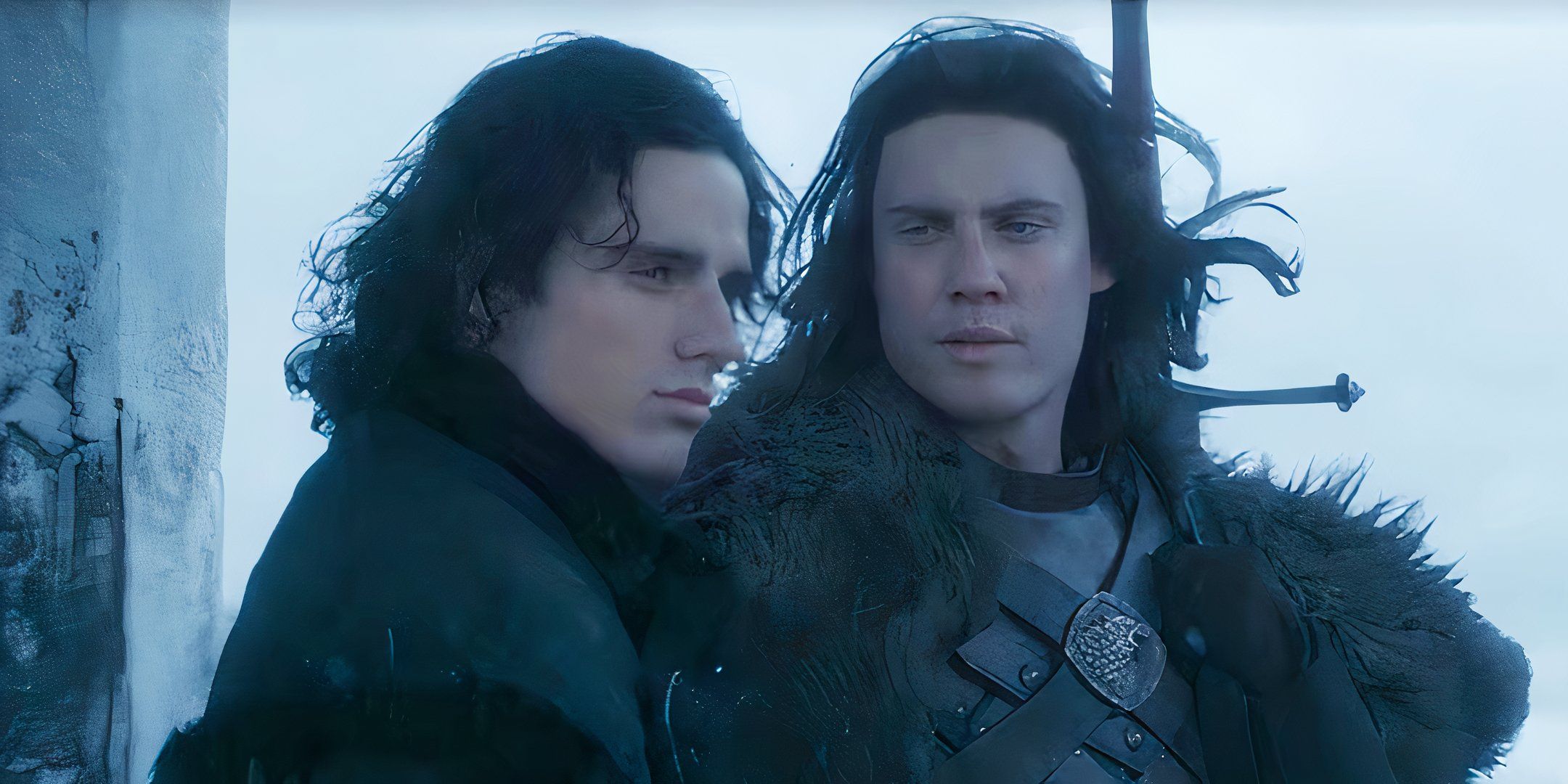 Jacaerys Velaryon and Cregan Stark standing atop the Wall in House of the Dragon season 2 episode 1