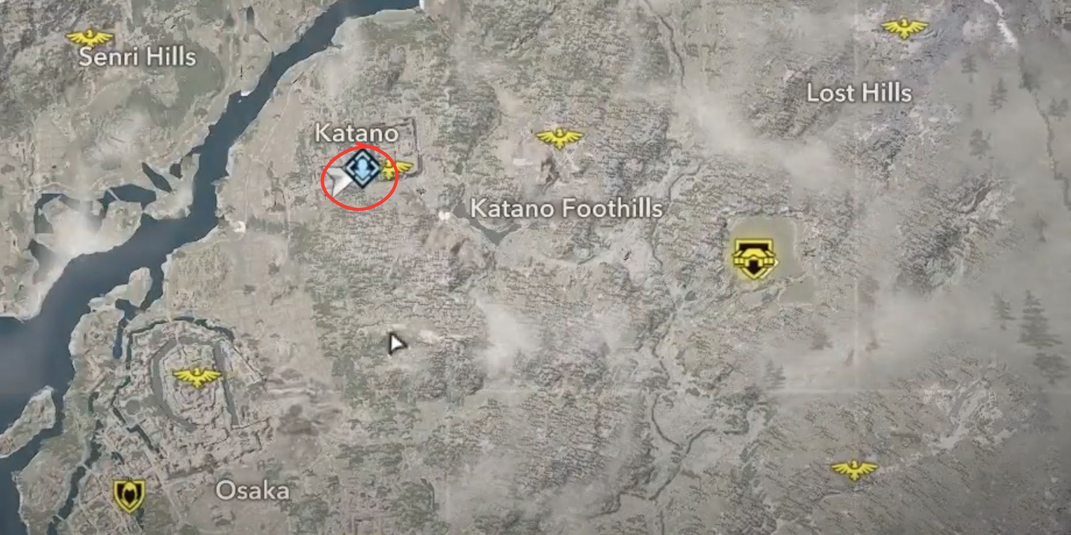 The map location for Usami Yoshiko in AC Shadows.