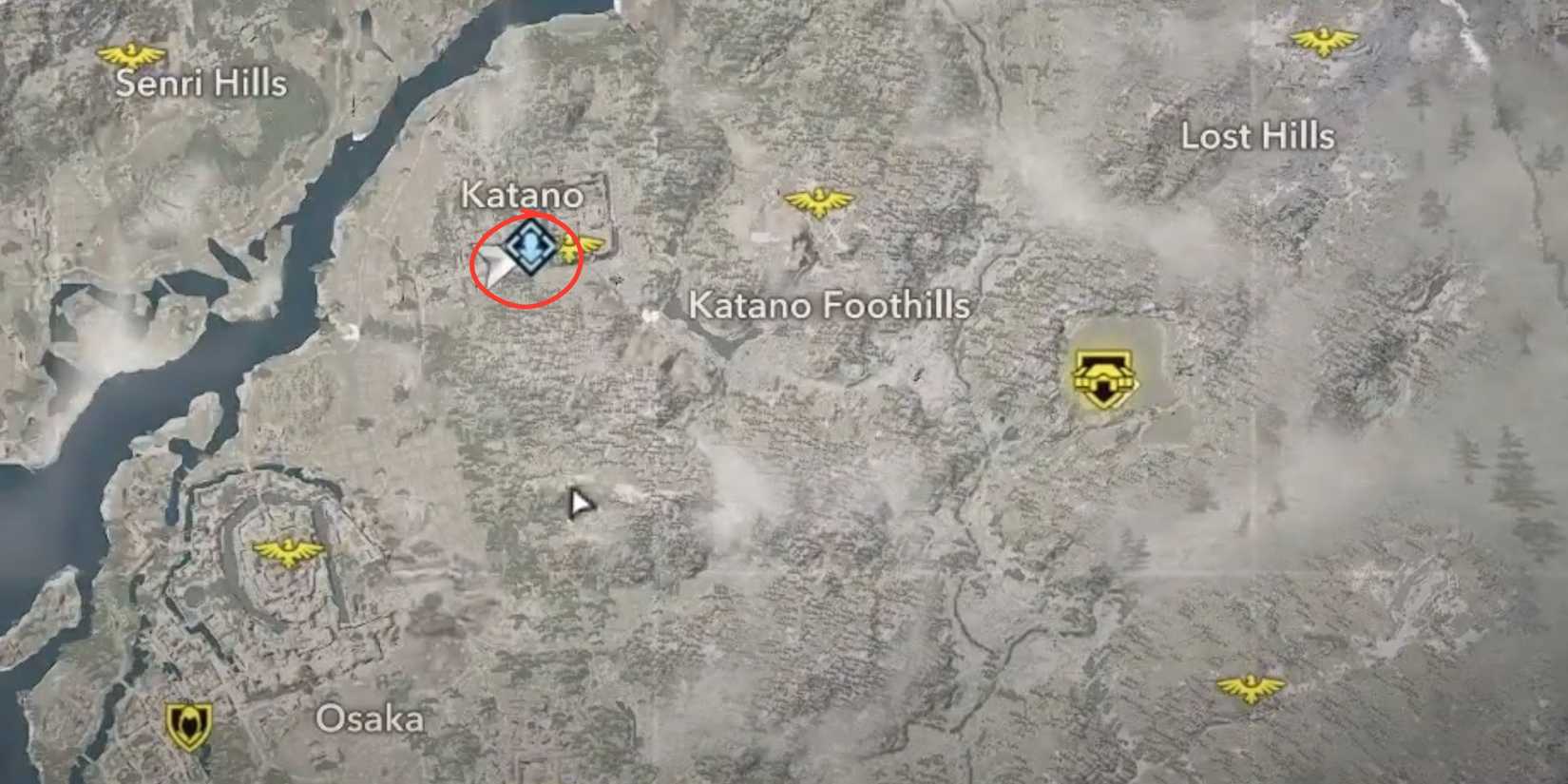 The map location for Usami Yoshiko in AC Shadows.