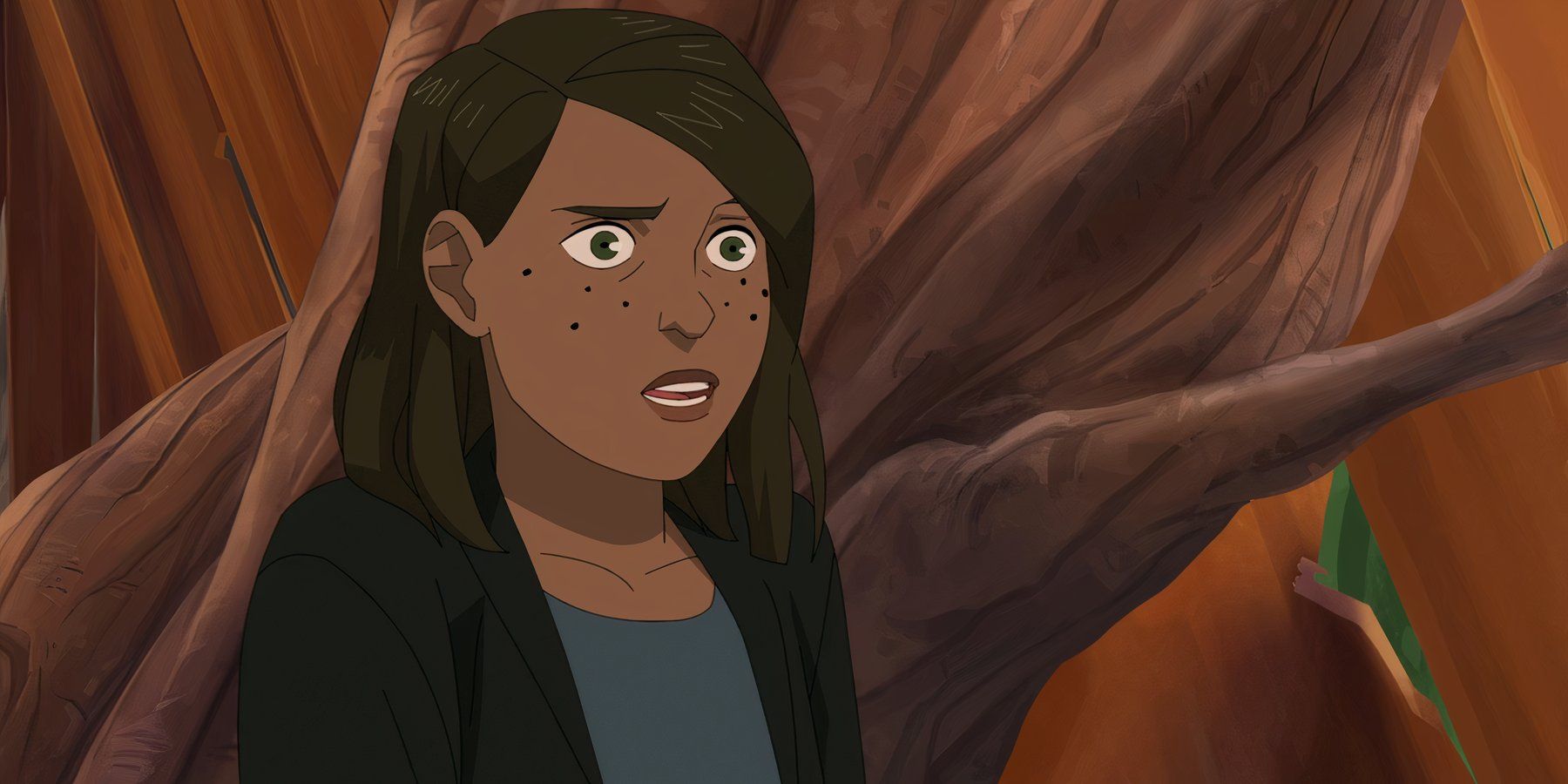 Val looking concerned inside Eve&rsquo;s treehouse in Invincible: Atom Eve