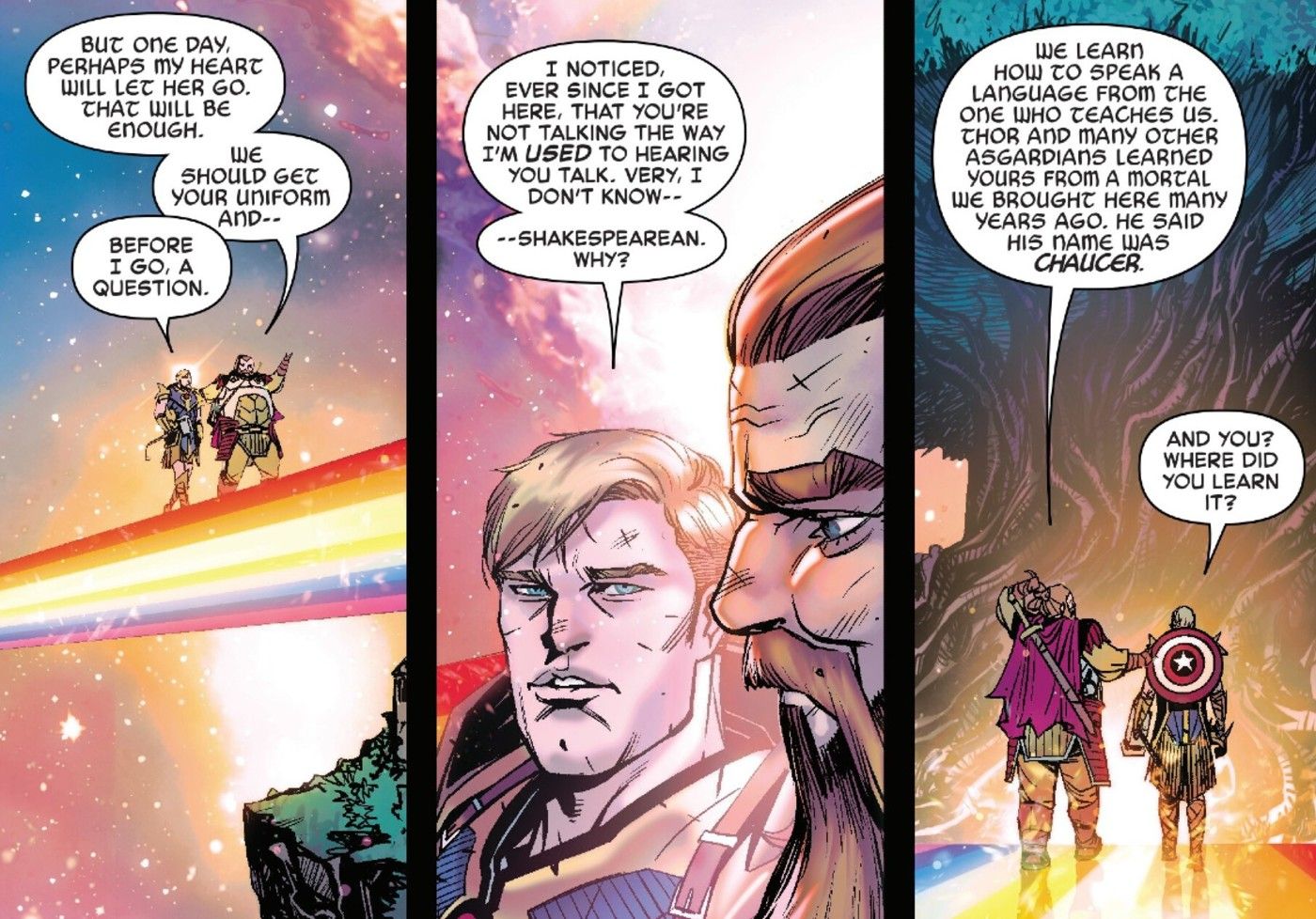 Volstagg revela que Thor e outros asgardianos aprenderam a falar com Geoffrey Chaucer