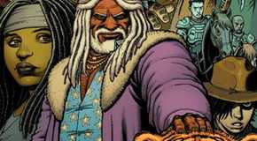 Walking Dead Deluxe #108 cover, Ezekial and Shiva standing with Michonne, Carl, and other characters as zombies loom