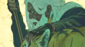 Walking Dead Deluxe #108 cover, Ezekial petting his pet tiger Shiva, who has a bloody mouth