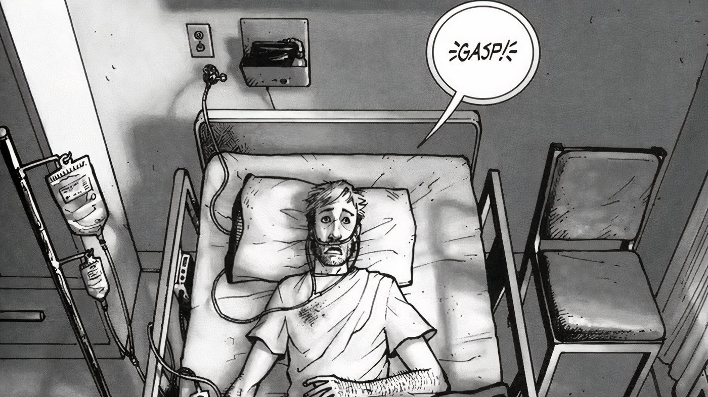Rick waking up from a coma in The Walking Dead.