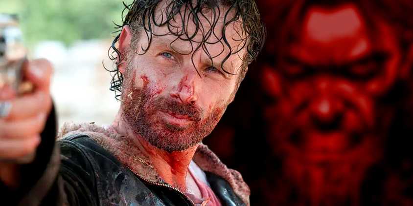 walking dead's rick grimes looking threatening