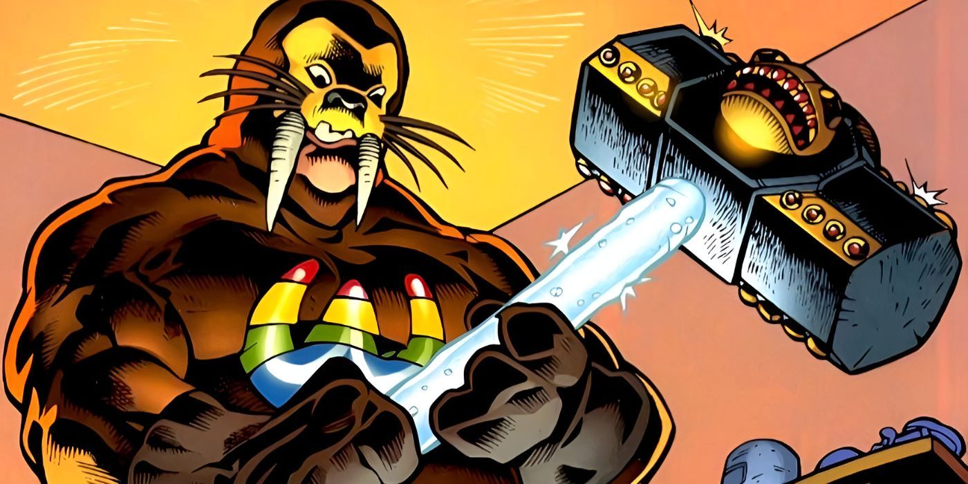 Walrus looks at his shiny magical hammer.