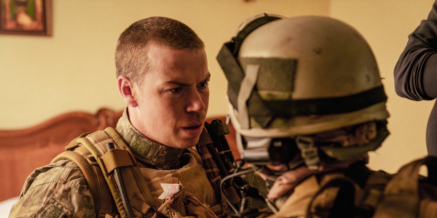 Will Poulter looking shocked as Erik in Warfare